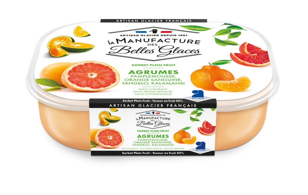 bac de glace - barquettes 750ml - manufacture belles glaces - sorbet plein fruits barquette agrumes | La manufacture des belles glaces