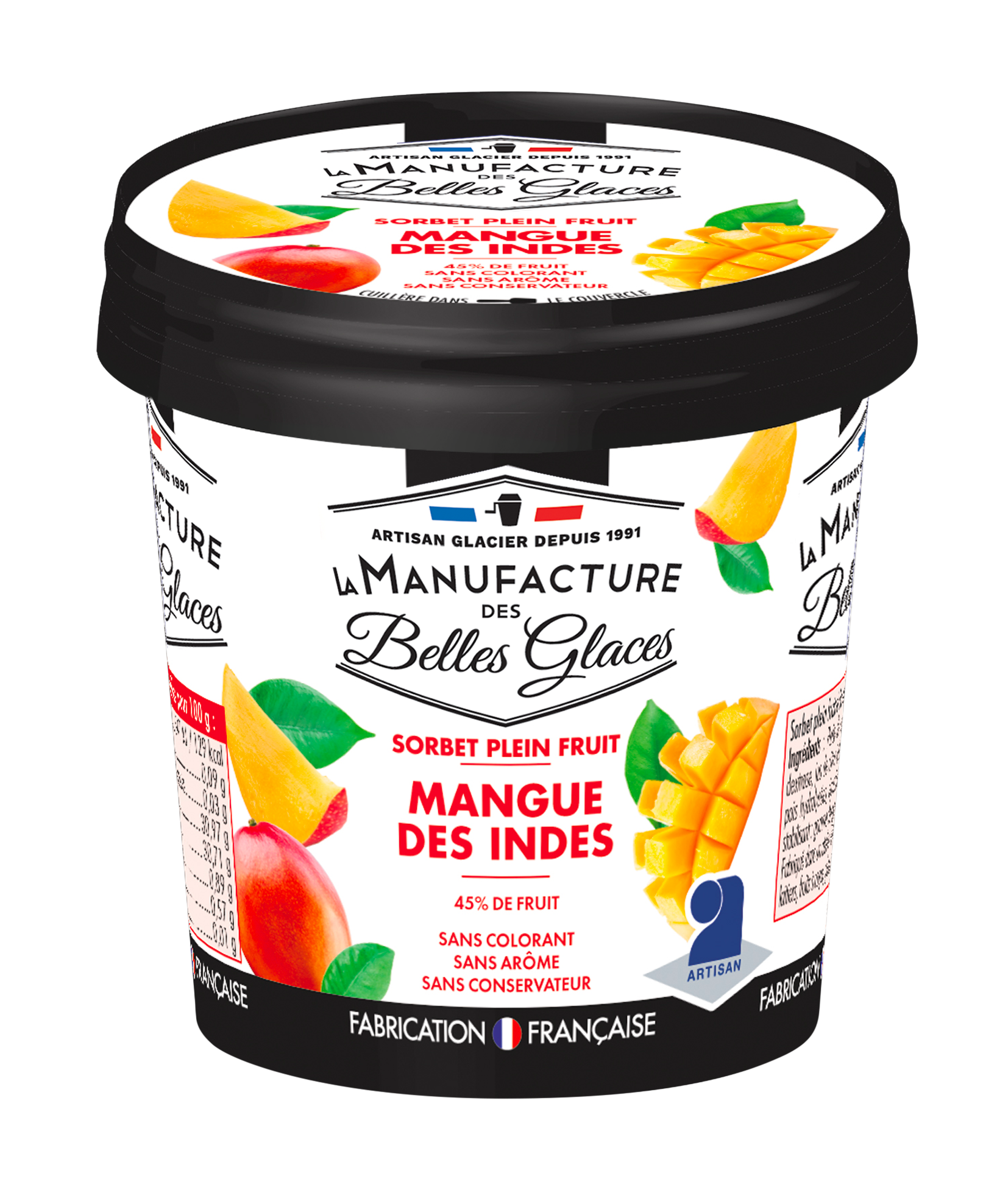 glaces pots 120ml - manufacture belles glaces - sorbet plein fruit mangue des Indes | La manufacture des belles glaces